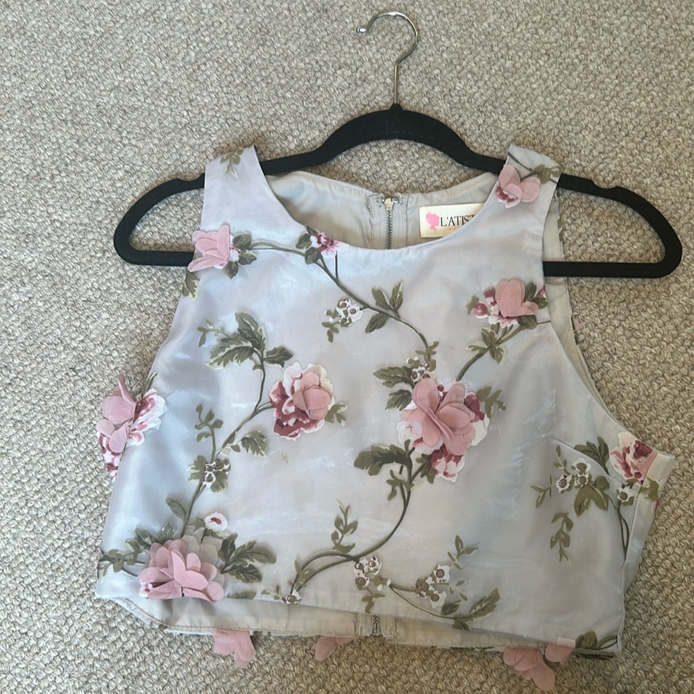 Dressy Crop Top with 3D Flowers